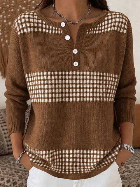 Delicate line polka dot print women's button sweater FF303270