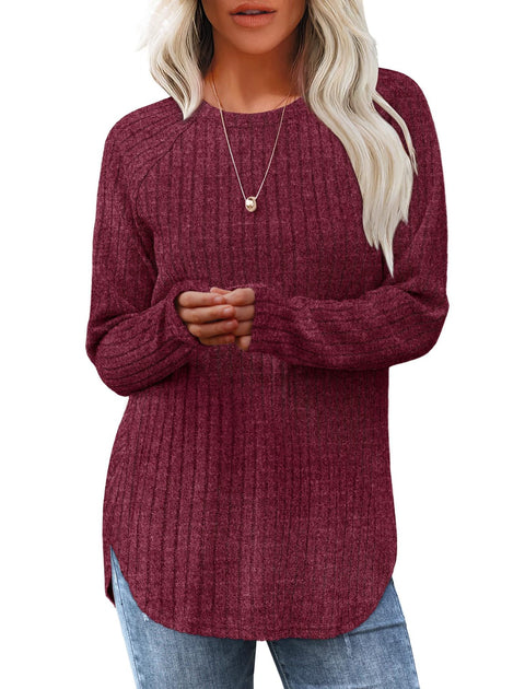 Loose crew neck high and low curved hem top women's m302070