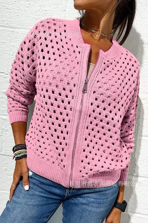 Women's Casual Hollow Knitted Zipper Jacket Women's Jacket m301906