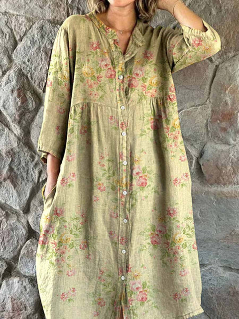 Women's Loose Crew Neck Fashion Premium Long Sleeve Printed Shirt Dress m301050