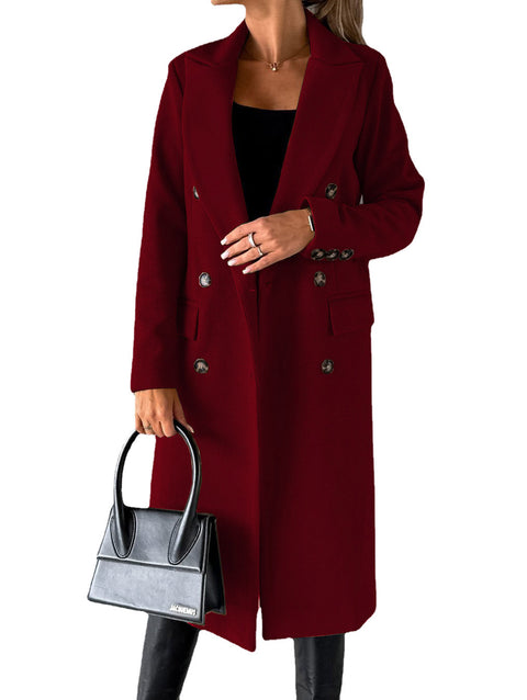 Jacket versatile woolen coat solid color long sleeve double breasted pocket m300579