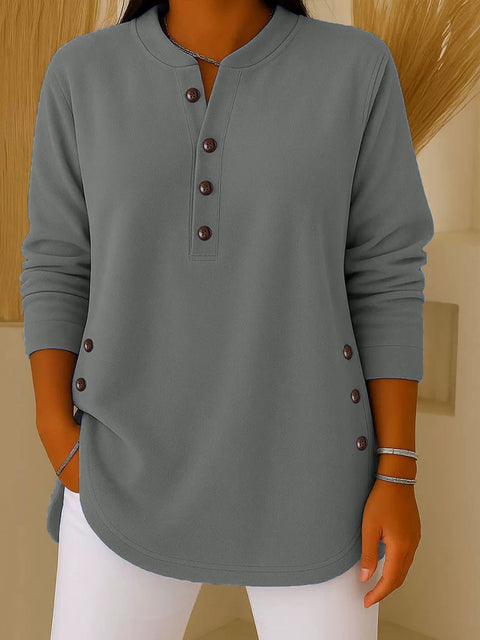 V-neck button solid color knitted long-sleeved top T-shirt m302230