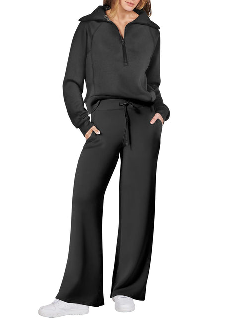 Casual sports suit zipper long-sleeved sweater wide-leg pants two-piece set m301808