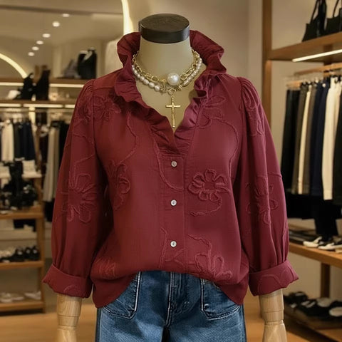 Spring and summer lace print cotton and linen sweet shirt m302681