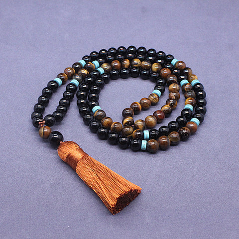 108 rosary beads natural agate tiger's eye stone fringed sweater chain m3331292