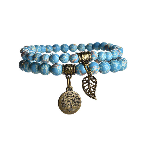 Tree of Life Leaf Pendant Set Bracelet Colorful Tiger Eye Amethyst Agate Bracelet m3331289