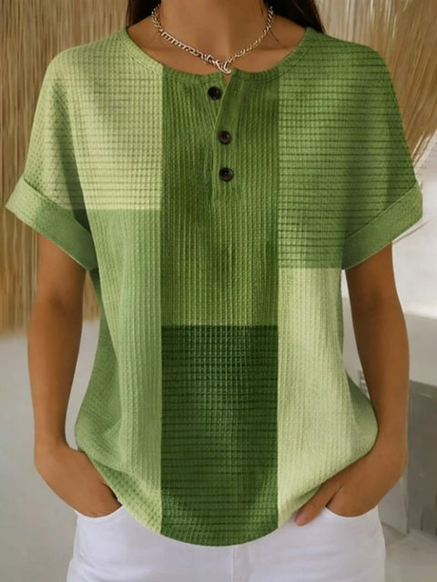 Geometric print henry collar short sleeve t-shirt women m302674