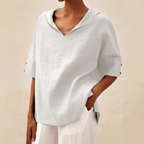 Solid color cotton and linen loose hooded top T-shirt m302700