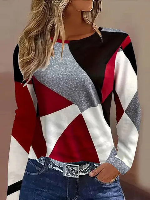 Fashion Casual Trend Printed Women's Long Sleeve Crew Neck Top m302292