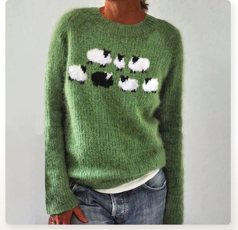 New sweater crew neck color matching loose fashion pullover knitted sweater m300454