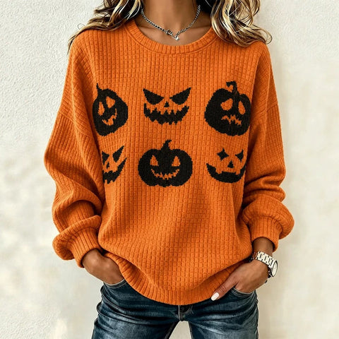 Waffle long-sleeved crew neck sweater literary retro FF303287