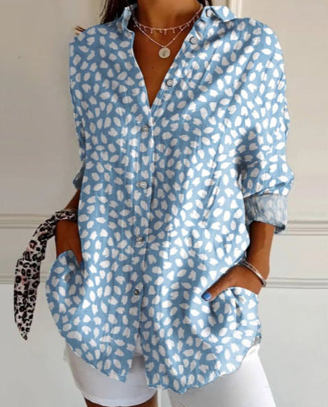 3D digital printing abstract pattern women's long-sleeved buckle linen shirt m302749 -2
