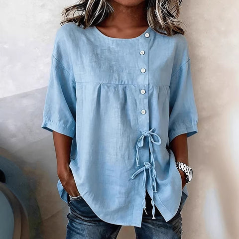 Temperament shirt with button-up crew neck medium-sleeved top m302712