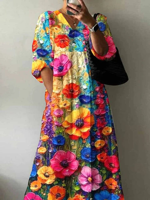 Casual women's fashion tie-dye printing V-neck medium and long jumpsuit m301302