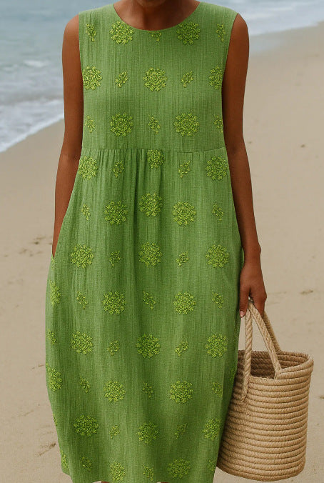 New sleeveless casual printing temperament long dress dress slim fit small fresh m302083