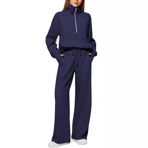 Women's two-piece oversized half-zipper sweatshirt wide-leg sweatpants casual cover m301809