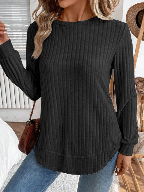 Long-sleeved knitted sweater women's European and American long commuter versatile pullover crew neck top women's m302290