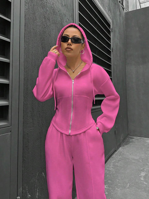 Two-piece trendy hooded cardigan slim casual two-piece suit women's m300946