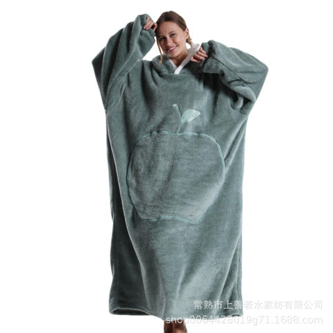 Long loungewear wearable lazy TV blanket double-sided comfortable cotton lint nightgown m302148