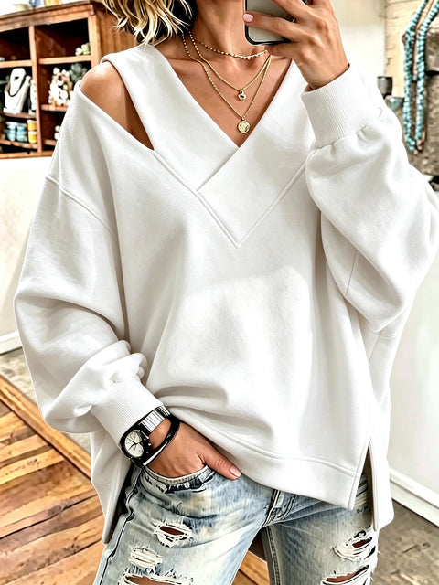 Open shoulder sweater autumn and winter new age-reducing foreign style V-neck leopard print long-sleeved top FF303328