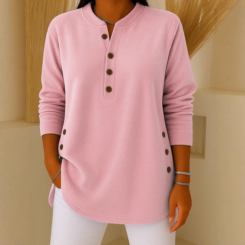 V-neck button solid color knitted long-sleeved top T-shirt m302230