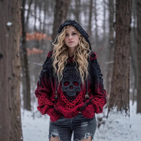 Autumn and winter loose hooded top casual shoulder retro women's printed sweater m302036