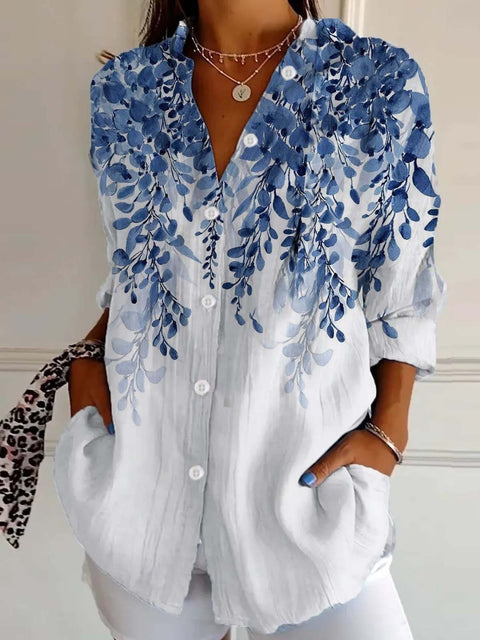 3D digital printing abstract pattern women's long-sleeved buckle linen shirt m302749 -2