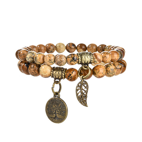 Tree of Life Leaf Pendant Set Bracelet Colorful Tiger Eye Amethyst Agate Bracelet m3331289