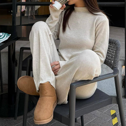 Homewear Women's Waffle Knitted Suit Daily Casual Commuter Two-piece Set m301779