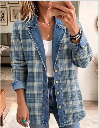 Leopard print denim jacket women's long-sleeved casual cardigan autumn loose jacket FF303339