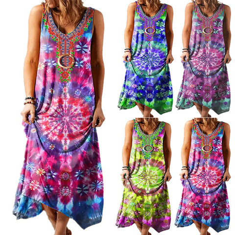 Ethnic style loose print vest dress m301453