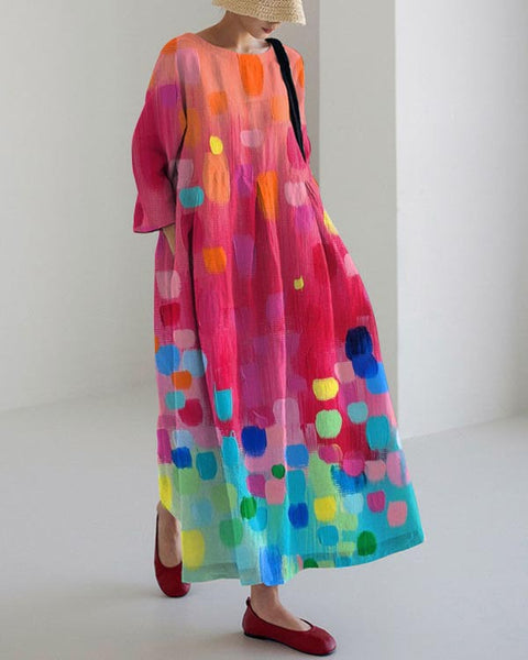 Loose Crew Neck Fashion Premium Long Sleeve Printed Dress m301044