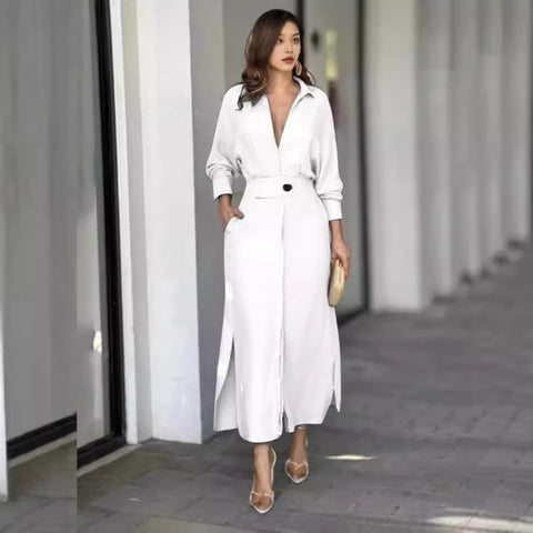 New temperament women's commuting lace-up solid color waist long-sleeved irregular shirt m302051