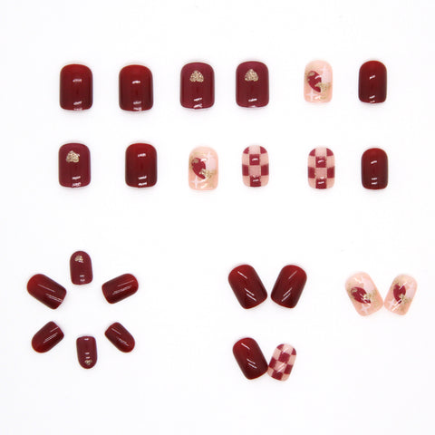 Wear a removable fake nails piece of red sweetheart white checkerboard love manicure m55010557