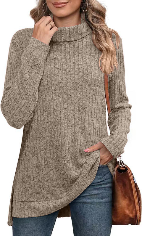 Autumn and winter new high-necked split-ended long-sleeved loose casual T-shirt top m302063