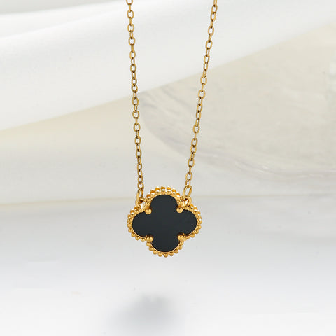 Double sided clover titanium steel jewelry set with laser bracelet, light luxury diamond inlay m5010677