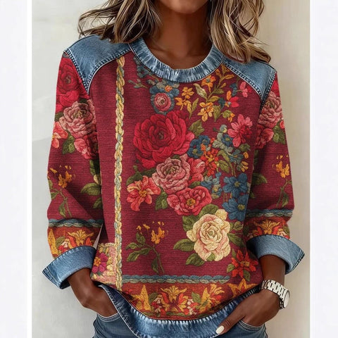 Ethnic style retro round neck women's sweater m302289