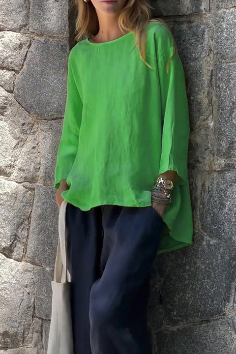 Women's nine-quarter sleeve crew neck cotton and linen loose shirt top m302007