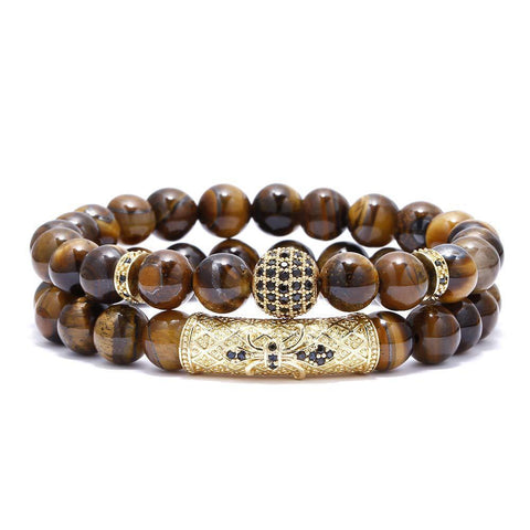 Tiger's eye copper micro-inlaid elastic bracelet black matte zircon m3331288