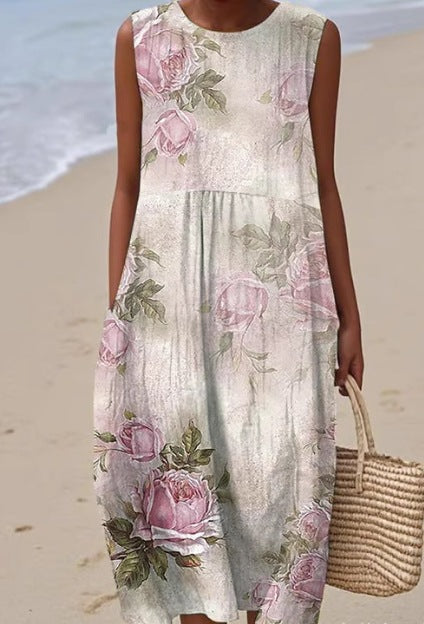 Sleeveless printed temperament long dress dress m301527