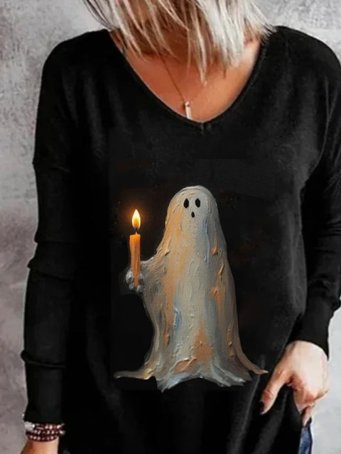 Easter Candle Women's V-Neck Print Long Sleeve T-Shirt M800002