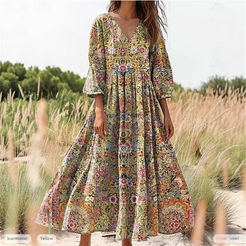 Summer V-neck seven-quarter sleeve vacation dress m301728