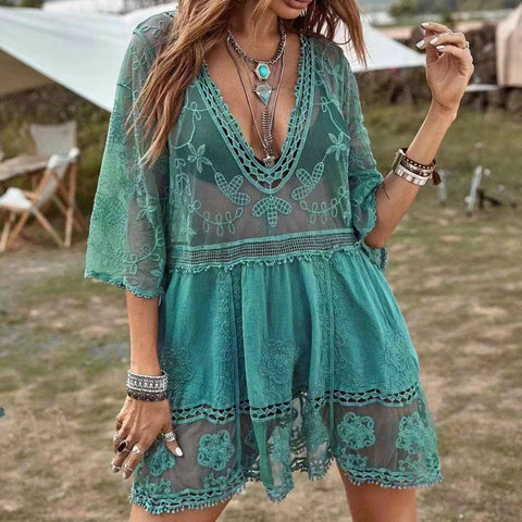 Beach blouse lace cutout sunscreen sexy bikini swimsuit with m301497