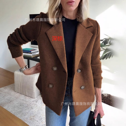 Women's fashion temperament woolen splicing jacket m302098