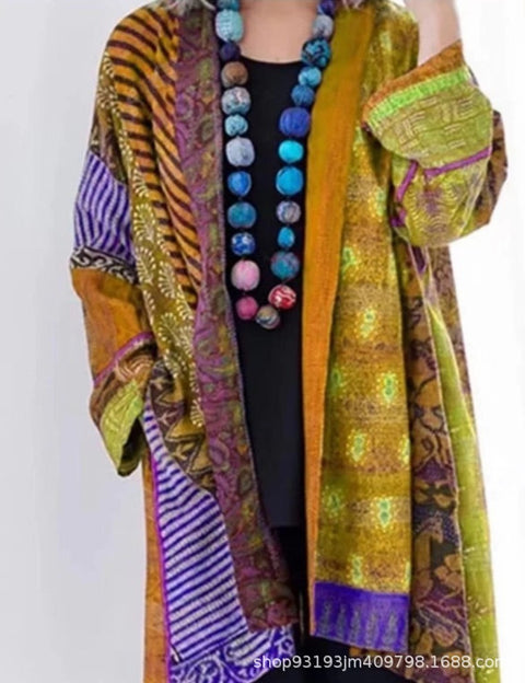 independent stations Amazon popular spot loose ethnic style large size long sleeve printed cardigan m