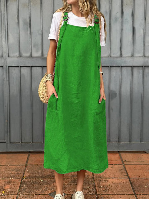 Women's fashion adjustable shoulder strap casual cotton and linen dress m302048