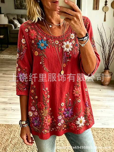 3D digital printing round neck seven-quarter sleeve women's clothing FF303095