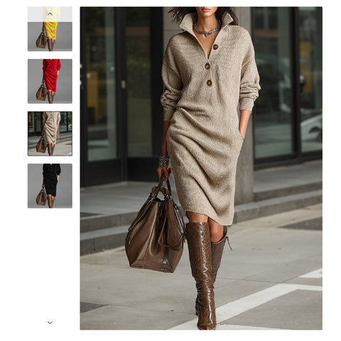 Autumn casual button lapel loose straight knitted medium and long sweater skirt m302183