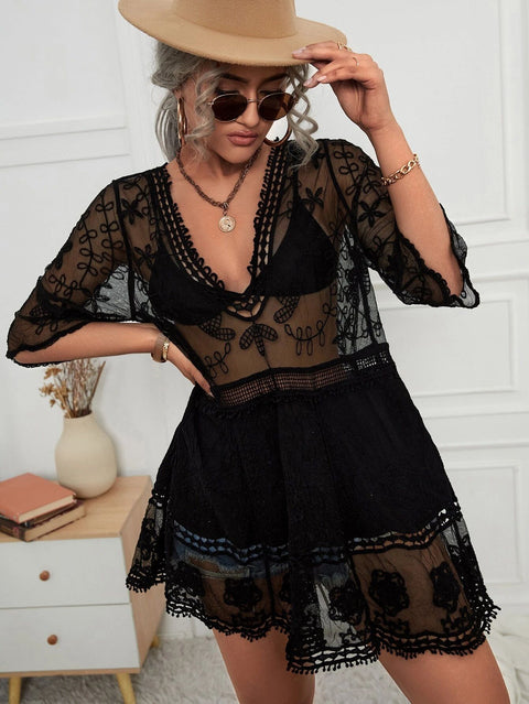Beach blouse lace cutout sunscreen sexy bikini swimsuit with m301497