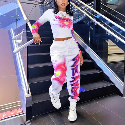 Casual printing long-sleeved trousers leggings set m301798